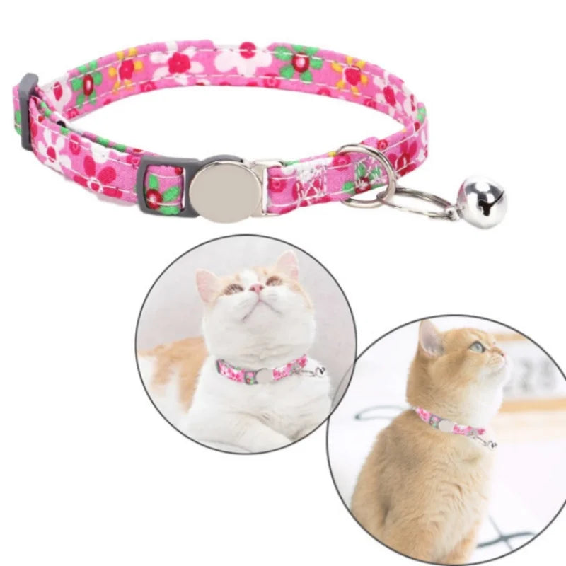 Personalized Cat Collar with Bell Adjustable Dog Neck Strap Fashion Print Puppy Kitten Collars Free Engraved Cat Id Pet Supplies