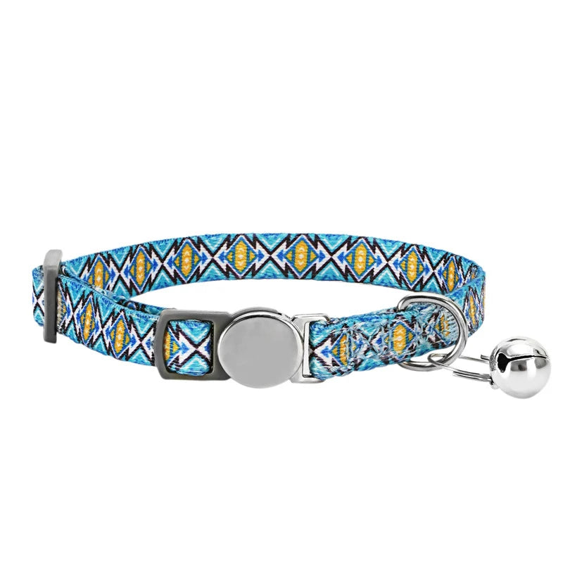 Personalized Cat Collar with Bell Adjustable Dog Neck Strap Fashion Print Puppy Kitten Collars Free Engraved Cat Id Pet Supplies