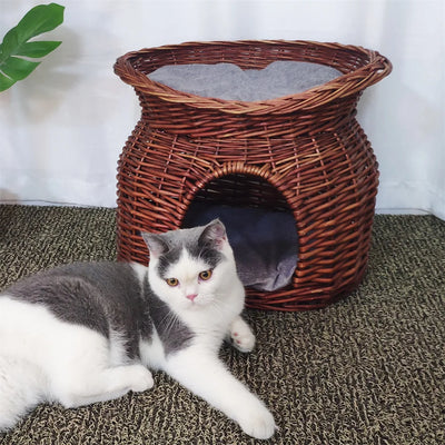 Tier Rattan Wicker Elevated Cat House
