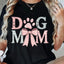 Dog Mom Graphic Crew Neck T-Shirt for Women CasualTee with Short Sleeves  Pink Bow Paw Print Design