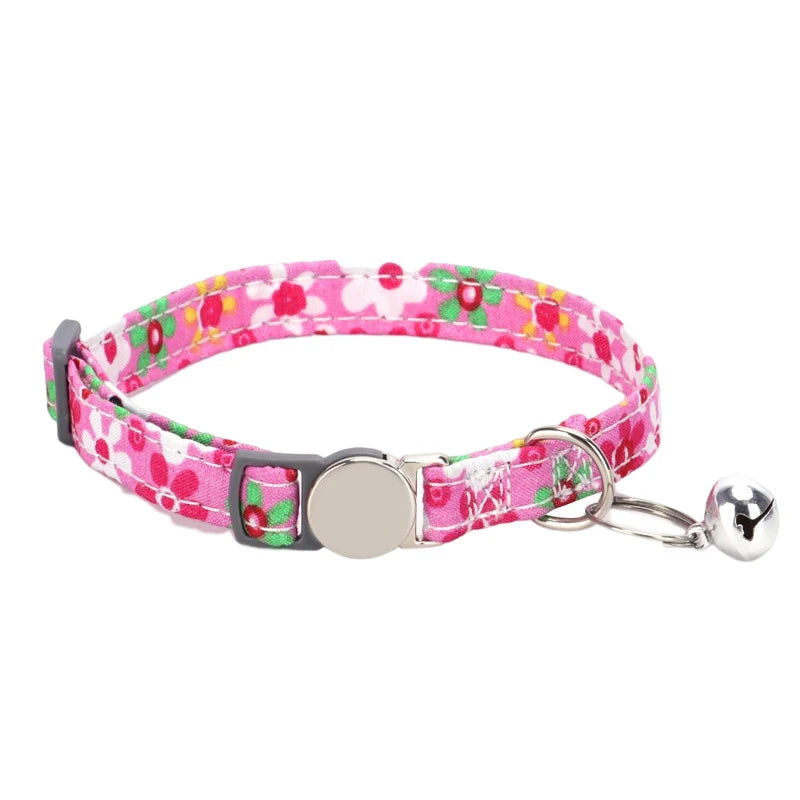 Personalized Cat Collar with Bell Adjustable Dog Neck Strap Fashion Print Puppy Kitten Collars Free Engraved Cat Id Pet Supplies