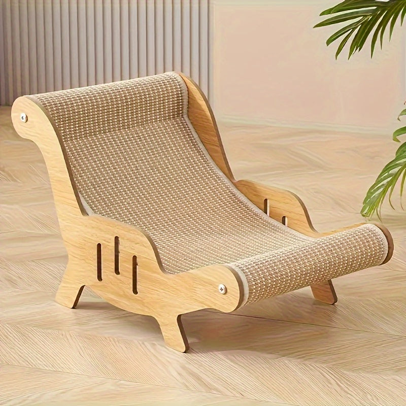 2-in-1 Wooden Cat Scratching Lounger: Durable Material, Easy Assembly, Space-Saving Design for Ultimate Comfort – Essential Pet Accessory for Your Feline Friend