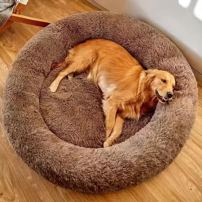 Long Plush Dog Bed, Large Pet Round Bed, Ped Calming Sleeping Nest, Pet Bed Sofa Cushion Christmas Gift