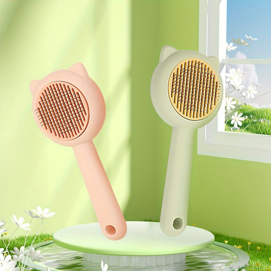 1pc Cat Bath & Massage Brush - Self-Cleaning Pet Grooming Comb for Shedding, Pink & Green, Soft PP Material, Gentle on Cats, Perfect for Bathing and Hair Removal, Cat Grooming