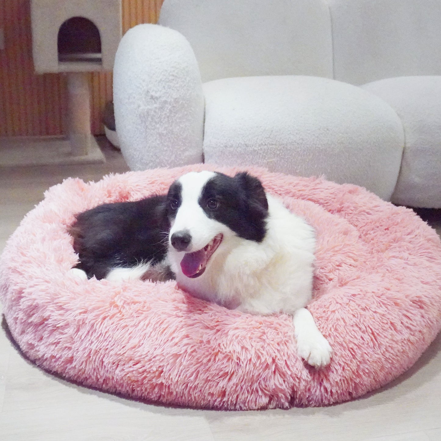 Long Plush Dog Bed, Large Pet Round Bed, Ped Calming Sleeping Nest, Pet Bed Sofa Cushion Christmas Gift